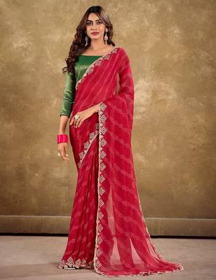 red ethnic motifs printed embroidered celebrity saree 1