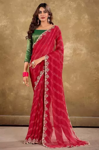 red ethnic motifs printed embroidered celebrity saree