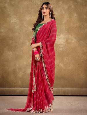 red ethnic motifs printed embroidered celebrity saree 2