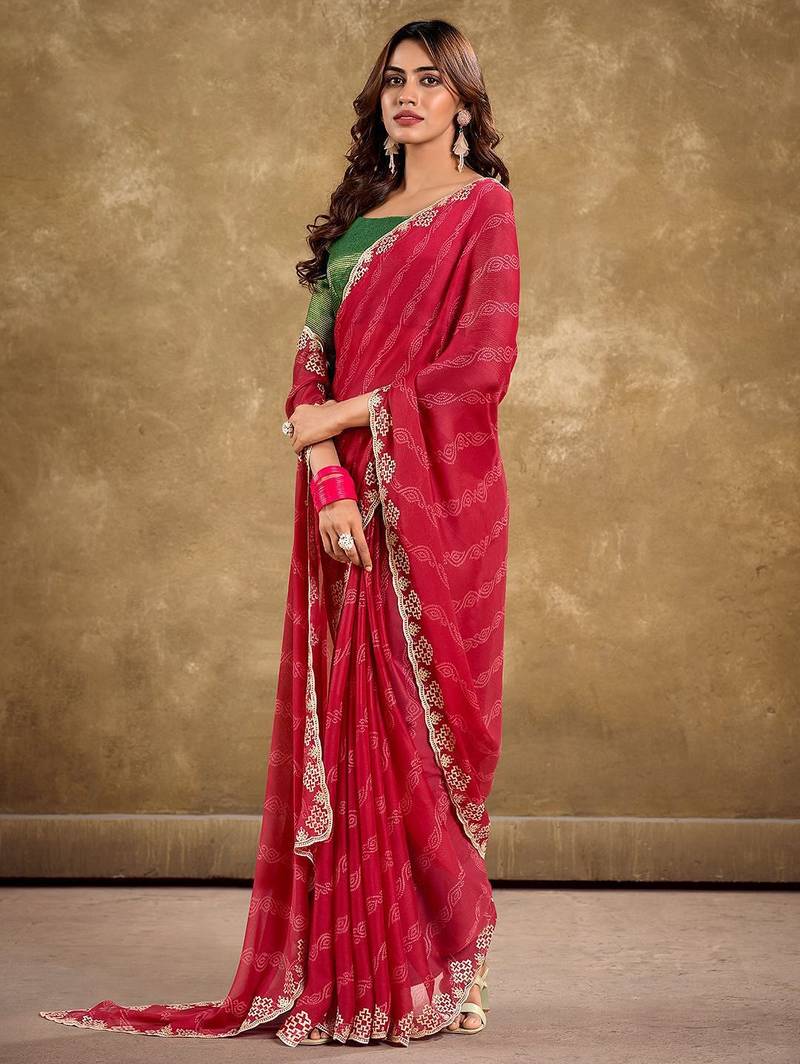 red ethnic motifs printed embroidered celebrity saree
