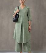 women ethnic motifs printed pleated kurta with palazzos