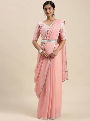 pink pink sequinned border saree 1