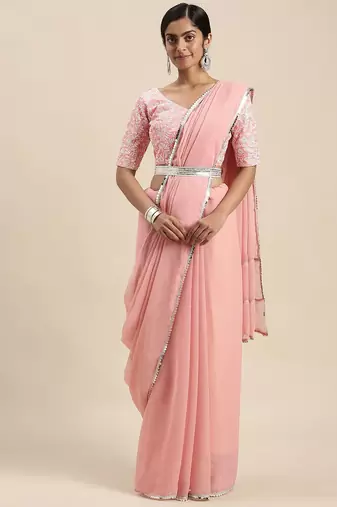 pink pink sequinned border saree