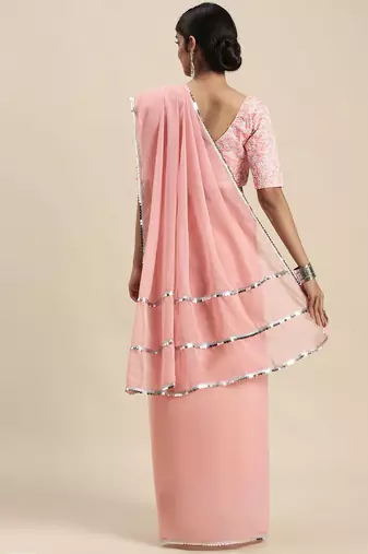 pink pink sequinned border saree