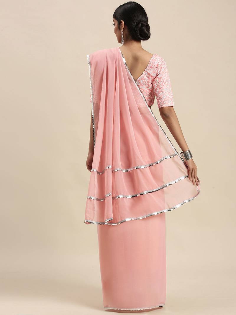 pink pink sequinned border saree