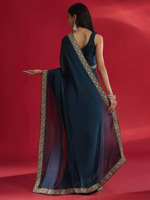 blue sequinned satin saree 3