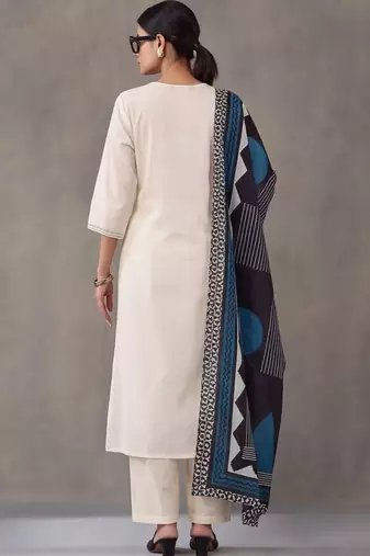 women embroidered regular thread work cotton kurta with trousers & with dupatta