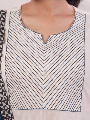 women embroidered regular thread work cotton kurta with trousers & with dupatta 4