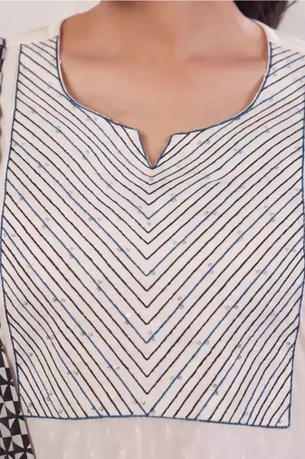 women embroidered regular thread work cotton kurta with trousers & with dupatta
