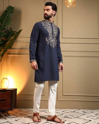 White armani lachko embroidery sequence work premium designer kurta pajama 4