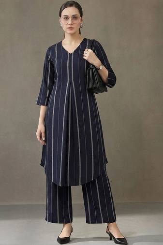 women striped regular kurta with palazzos