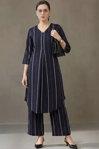 women striped regular kurta with palazzos