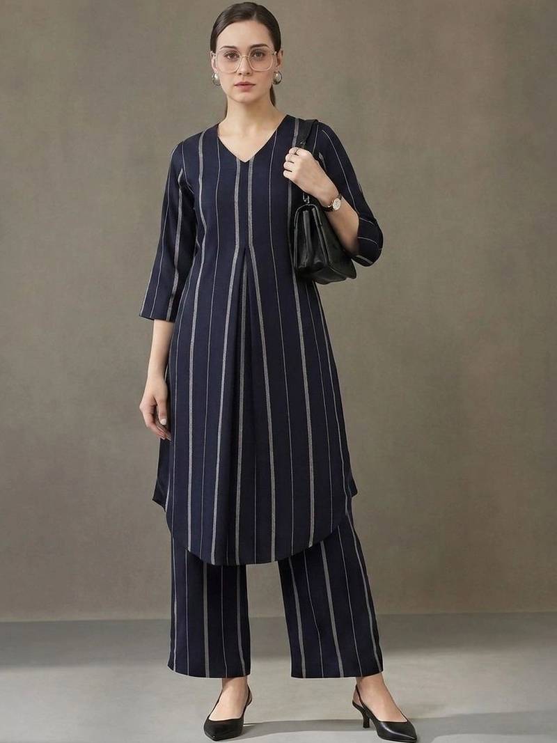 women striped regular kurta with palazzos