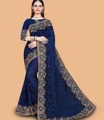 navy_blue floral embroidered net saree