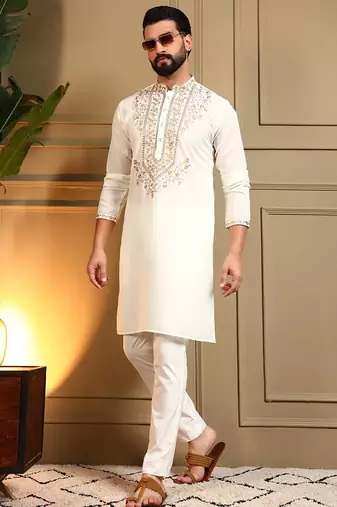 Black royal silk embroidery sequence work premium designer kurta pajama