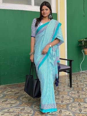 blue striped pure cotton leheriya saree 2