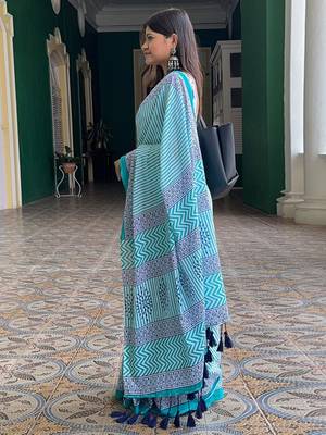 blue striped pure cotton leheriya saree 3