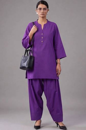 women regular cotton kurta with farshi salwar
