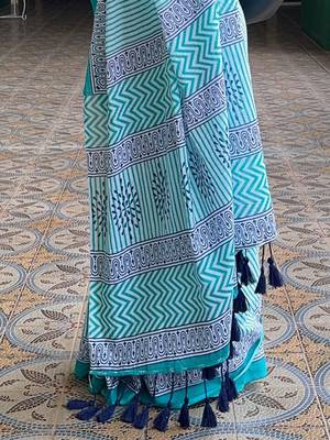 blue striped pure cotton leheriya saree 5