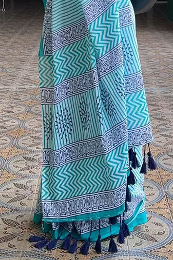 blue striped pure cotton leheriya saree
