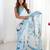 turquoise floral printed mirror work pure chiffon saree with blouse