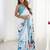 turquoise floral printed mirror work pure chiffon saree with blouse