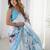 turquoise floral printed mirror work pure chiffon saree with blouse