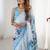 turquoise floral printed mirror work pure chiffon saree with blouse