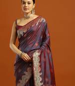 maroon ethnic motifs woven design zari banarasi saree with blouse