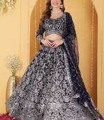 Deep Blue Double Net Hand Embroidered Lehenga Set