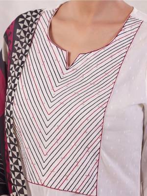 women embroidered thread work cotton kurta with trousers & with dupatta 6