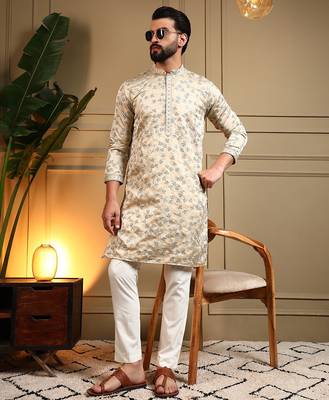 Navy blue royal silk embroidery sequence work premium designer only kurta 1