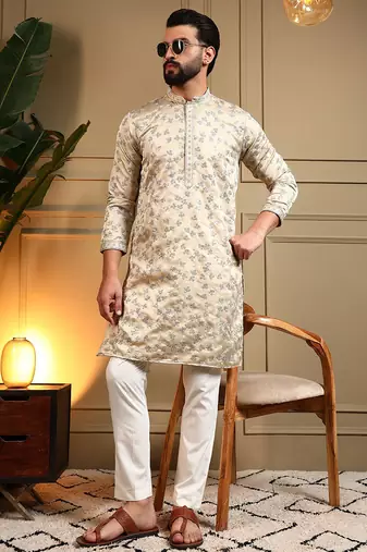 Navy blue royal silk embroidery sequence work premium designer only kurta
