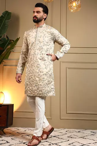 Navy blue royal silk embroidery sequence work premium designer only kurta
