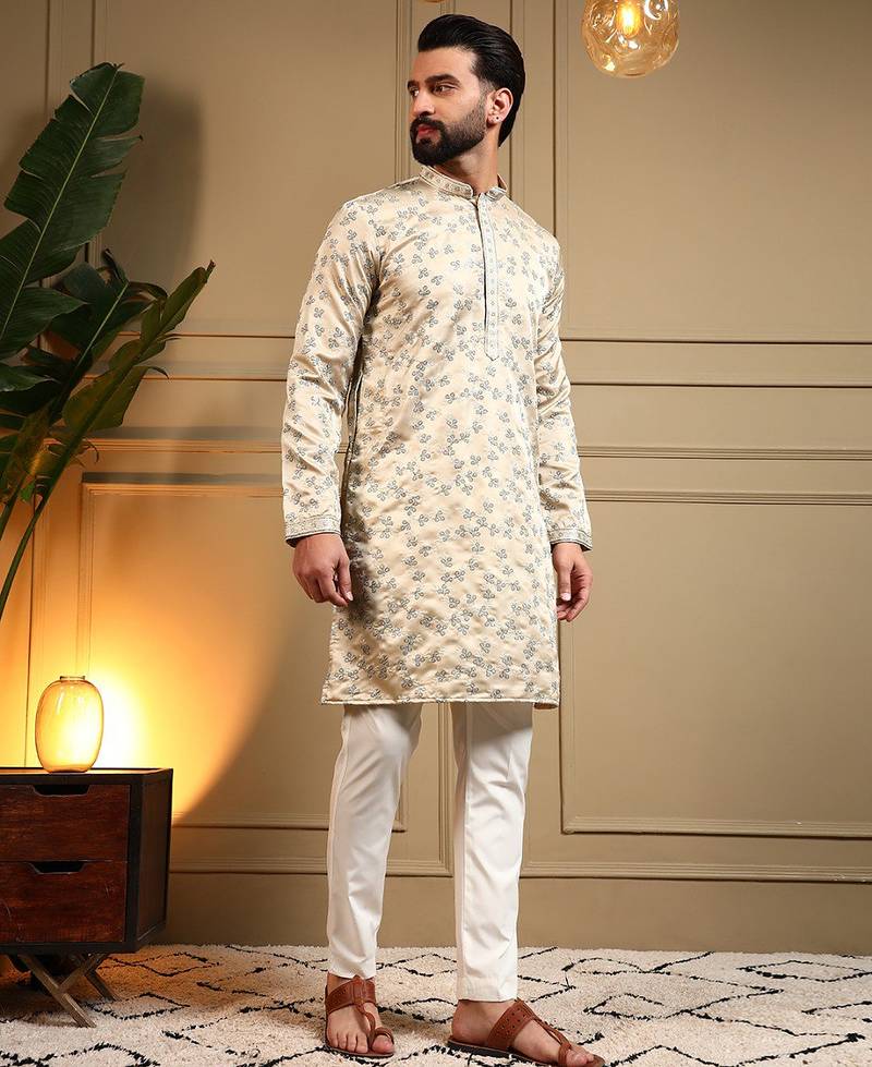 Navy blue royal silk embroidery sequence work premium designer only kurta