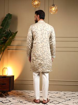 Navy blue royal silk embroidery sequence work premium designer only kurta 5