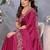 pink floral embroidered satin saree