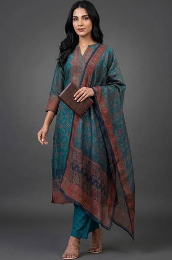 formal women printed kurta with trousers with dupatta