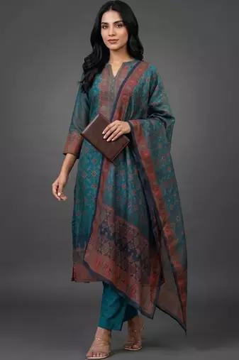 formal women printed kurta with trousers with dupatta