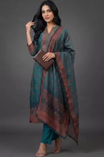 formal women printed kurta with trousers with dupatta