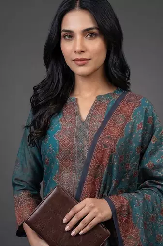 formal women printed kurta with trousers with dupatta