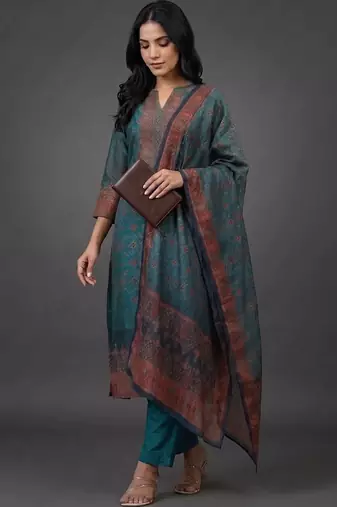 formal women printed kurta with trousers with dupatta