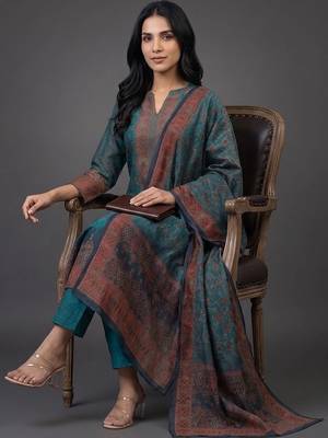 formal women printed kurta with trousers with dupatta 7