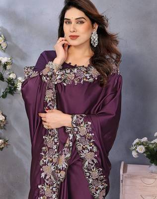purple embroidered satin saree 5