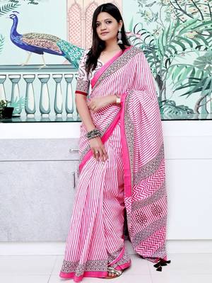 Pink striped leheriya saree 1