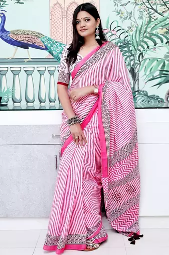 Pink striped leheriya saree