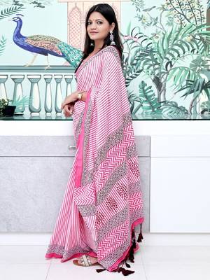Pink striped leheriya saree 2
