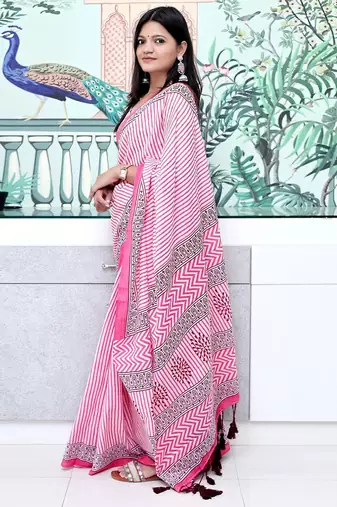 Pink striped leheriya saree
