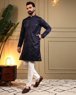 Off white royal silk embroidery sequence work premium designer only kurta 2