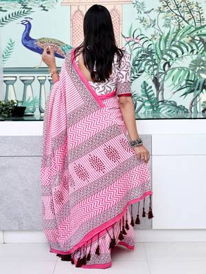 Pink striped leheriya saree 3